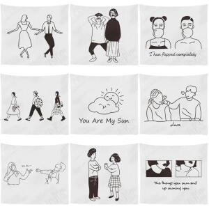 라이브 태피스트리 배경 천, 추상 커플 라인, 걸이식, 임대 기숙사 머리맡 장식, 사진