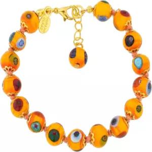 베니스 무라노 유리 팔찌 이탈리안 밀레피오리 모자이크 비즈 - 연장 체인이 있는 주황색. 수제 블로운