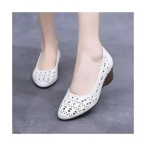 올요아 여성용 여름 빈티지 키작녀 웨지힐 샌들 리얼 가죽 웨지 힐 펀칭 단화 소프트 구두 꾹5