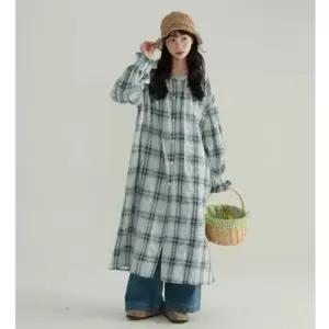 팔콘 여성용 치마 원피스 롱 이너 가을 플레어 체크 차이나 셔츠 슬림핏 KKE3