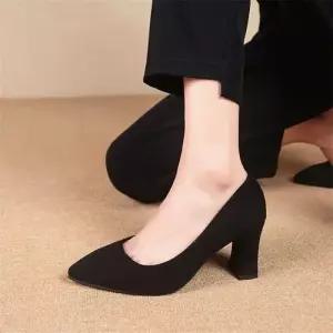 스파이더맨 여자 블랙 오피스룩 스웨이드 하이힐 패션 스틸레토 빅사이즈 단화 사계절 화 OPH5