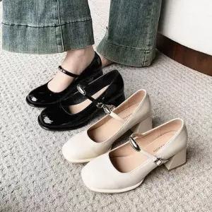 스파이더맨 여사친 봄 킬힐 메리제인 라운드 일자 스트랩 컴포트화 통굽 OPH5