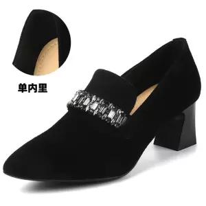 스파이더맨 여성용 블랙 스틸레토 가보시힐 단화 양가죽 하이힐 봄가을 로퍼 큐빅 OPH1