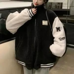 양털 후리스 모던 여성 자수 레터링 야구점퍼 LK-J022
