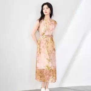 EAMT 여자 원피스 샤랄라 쵸키 보카시 프린트 롱스커트 프렌치 바캉스룩 쉬폰 EUNG1