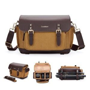 CWATCUN 카메라 숄더백 빈티지 삼각대 소니 가죽 렌즈와 사진 플랩 SLR 크로스바디 호환되는 가방 미러리스 DSLR 홀더 니콘 메신저백 케이스 캐논