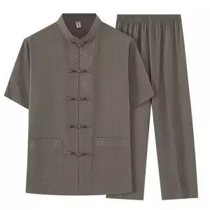 썬더볼츠 남성용 여름 트레이닝복 반팔세트 차이나 반팔 세트 자수 아침 운동복 할아버지 한복 아빠 노인