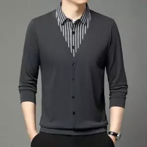 썬더볼츠 남성 남성용 봄 가을 이너 카디건 가짜투피스 트레이닝복 셔츠 긴팔 티셔츠 반팔세트 KKE3