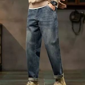 썬더볼츠 캐주얼 남성용 남사친 데님팬츠 긴바지 봄가을 배기핏 와이드 일자 배기 데님바지 청바지 9부 KKE