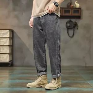 썬더볼츠 남자 남성 데님바지 배기핏 청바지 봄가을 하이 스트리트 루즈 테이퍼 하렘 롱팬츠 KKE1