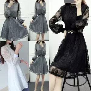 앤트맨 여자 원피스 치마 여름 긴팔 소매 초롱 펀칭 레이스 인테리어 OPH3