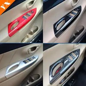 호환  자동차 도어 팔걸이 창 유리 리프트 스위치 장식 스티커 커버 타 비오스 야리스 인테리어 카본 블랙