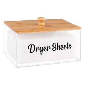 대나무 뚜껑이 있는 VOTLEVT 릴 건조기 시트 홀더 세탁실용 용기 및 디스펜서 패브릭 세탁 정리함