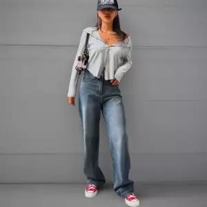 [신상오픈런]여성 맥시 와이드핏 워싱 청바지 가을용 진청 논스판 팬츠 (41225606)