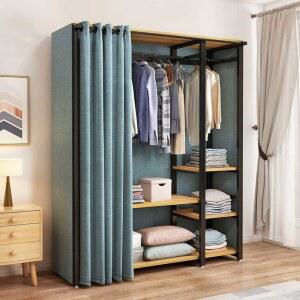 튼튼한 조립식 옷장 블루후면커버100x50x200 커튼 커버 스텐 프레임 행거 선반