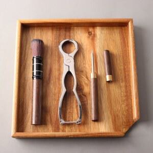 다도도구 집게 보이차도구 차시 흑단목 가정용 핸들 스텐 4종세트 다도 차칙 다도용품