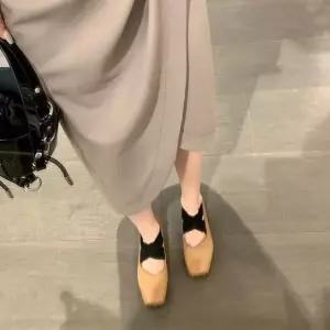 키체샵 여성 스트랩힐 소가죽 버전 돼지코 단화 미들 통굽 빈티지 플랫 슈즈 메리제인 HO5