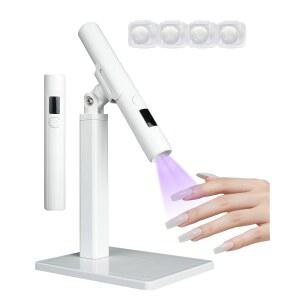 손톱용 미니 UV 라이트 젤 X 폴리쉬용 핸드헬드 LED 플래시 램프 한 손가락용 휴대용 펜 스타터 DIY 또는 홈 매니 용 스탠드가 있는 네일 화이트