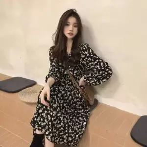 스트레인지 스커트 원피스 여친 검정 롱 가을 이너 프렌치 데일리룩 플라워 햅번 KUK3