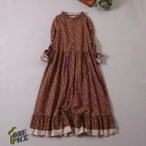 스트레인지 원피스 여친 플라워 프로방스 데일리룩 봄가을 면마 긴팔 빅사이즈 롱스커트 루즈핏 KUK3