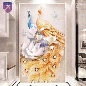 액자 공작새 금전수 보석십자수 특대형