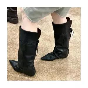 쉬헐크 여성용 여친 롱 청 빈티지 웨스턴 투웨이 펌프스 속굽으로 양가죽 힐펌프스 부츠 신발 뾰족쌓기 슬