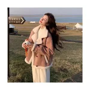 와칸다 여성 여친 자켓 가죽 페이크 퍼 일체형 쇼트 코트 KKE1