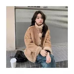 와칸다 여성 여친 자켓 가죽 페이크 퍼 일체형 쇼트 코트 KKE1