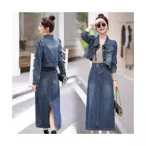 EAMT 여자 청치마 여봄가을 빈티지 데님 슬림핏 청자켓+ 투피스세트 EUNG3