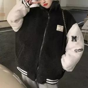 자수 로고 패치 여성 뽀글이 후리스 야구점퍼 LK-J022