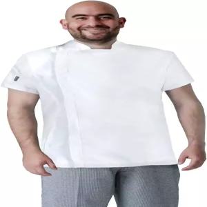 라자 남성 셰프 코트 반팔 드라이핏 플랩이 있는 숨겨진 지퍼 온도계 및 기구 포켓 경량