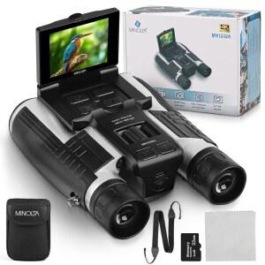 미놀타 12X32 디지털 쌍안경 화면 IPS 사냥에 조류 방지 비디오 내안개 관찰 이상적임 UHD 8배 48MP 광학 컴팩트 카메라 여행 사진 4K 눈부심