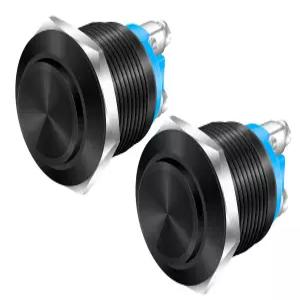 DaierTek 12V 19mm 순간 경적 푸시 버튼 스위치 블랙 메탈 방수 원형 스타터 전원 RV 트럭 보트 마린 -