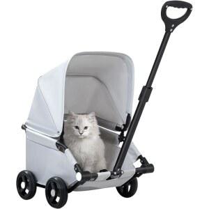 작은 개와 고양이에게 한 야외 여행 쇼핑을 위한 접이식 선쉐이드가 있는 라라 펫 4륜 개 유모차 반려동물 카트