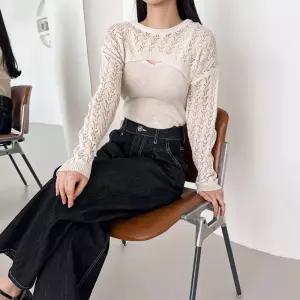 여자 볼레로 펀칭 크롭 나시 니트 세트 DJW-SET-S2LPPT1047-블랙