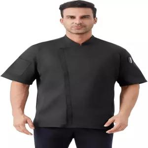 남성용 레타오토 셰프 코트 반팔 통기성 셔츠 메쉬 패널 재킷 지퍼 프론트 포켓 3개 포함