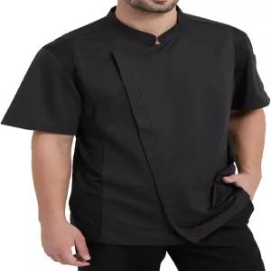 키치프 통풍 셰프 코트 스트레치 블랙 재킷 소프트 반팔 옷 남성 주방 레스토랑 베이커리