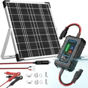 수나펙스 12V 태양광 배터리 충전기 20W 방수 패널 키트 - 컨트롤러가 있는 자동차 배터리용 알루미늄