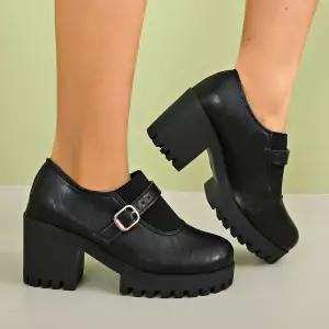 슬송렉샵 스커트 여성용 가을 키작녀 하이힐 리틀 구두 일자 버클 통굽 에 단화 꾹3