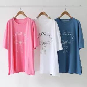 [하프클럽/]빅사이즈티 Q835L603 라이프리본나염루즈티 WB