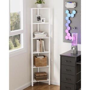아페탁캣 코너 선반 나무 선반이 사무실 흰색 수납 디스플레이 침실 책장 좁은 거실용 있는 6단