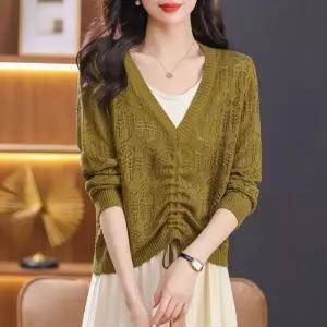 슬송렉샵 여친 니트 얇은 페이크투피스 봄가을 슬리밍 롱루즈핏티 펀칭 티 브이넥 루즈핏 키작녀 꾹3