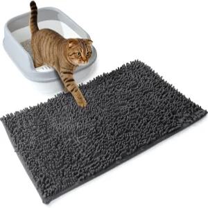 온웨어 샤닐 고양이 깔때기 매트 28x20 인치 미끄럼 방지 방수 상자용 초흡수성 세탁기 세탁 가능 러그