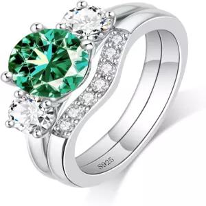 모이사나이트 웨딩 링 세트 925 스털링 실버 약혼 여성용 D 컬러 VVS1