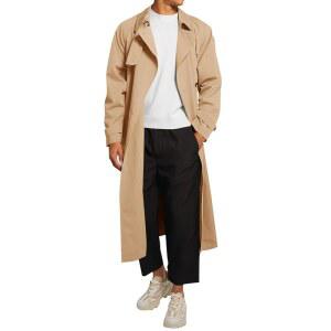 런카티 남성 트렌치코트 더블 가슴 롱 오버코트 벨트 캐주얼 바람막이 라펠 경량 재킷