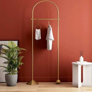 아치형 옷걸이 다용도 행거 골드 회전형 선반 프레임 원목 북유럽 가정용 진열 코트랙 가방