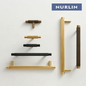 Nurlin 솔리드 황동 가구 손잡이, 현대 널링 패턴, 앤티크 매트 블랙 컬러 캐비닛 T-바 풀 핸들