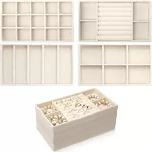 프라사코 4개 스태커블 주얼리 트레이 정리함 서랍 삽입물 탈착식 칸막이 보관용 디스플레이 케이스 귀걸이