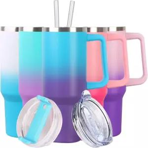 손잡이와 빨대가 있는 SYACOT 40온스 텀블러 스테인리스 스틸 단열 누수 방지 뚜껑 및 빨대 재사용 가능한