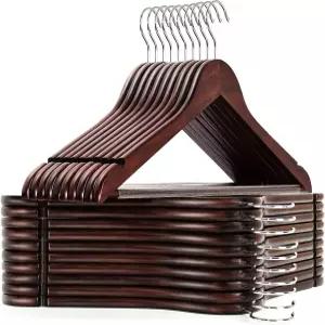 앰버 홈 20팩 솔리드 우드 수트 코트 걸이 미끄럼 방지 팬트 바가 있는 부드러운 호두 마감 원목 드레스